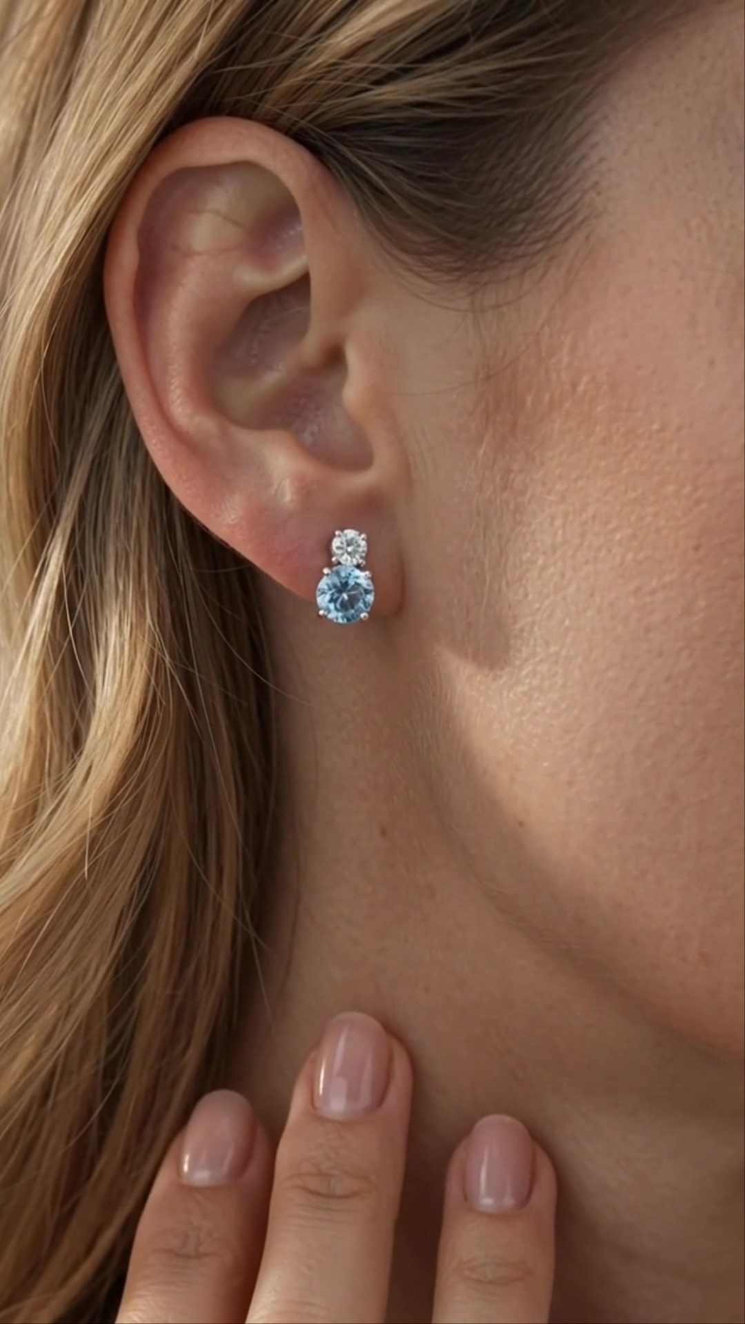 Aquamarine Işıltısı Çift Taşlı Gümüş Küpe