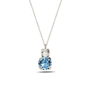 Aquamarine Işıltısı Çift Taşlı Gümüş Kolye