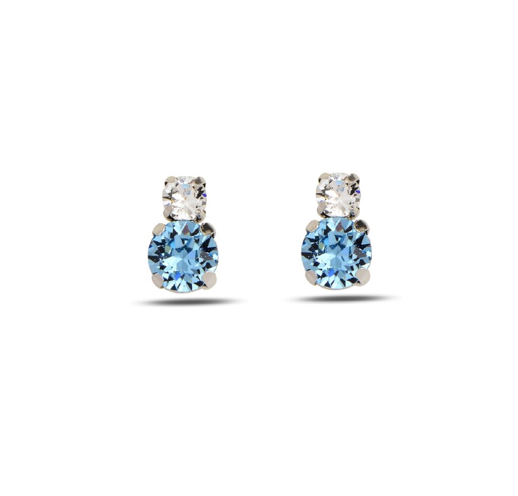 Aquamarine Işıltısı Çift Taşlı Gümüş Küpe