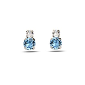 Aquamarine Işıltısı Çift Taşlı Gümüş Küpe